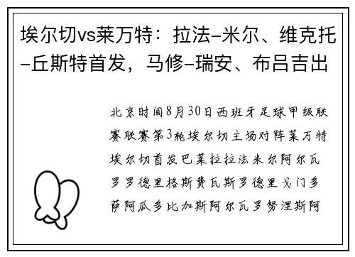 埃尔切vs莱万特：拉法-米尔、维克托-丘斯特首发，马修-瑞安、布吕吉出战